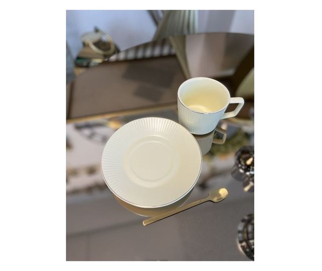 Set čaša, tanjurić i žlica, žuta boja, 200 ml