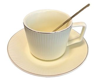 Set čaša, tanjurić i žlica, žuta boja, 200 ml