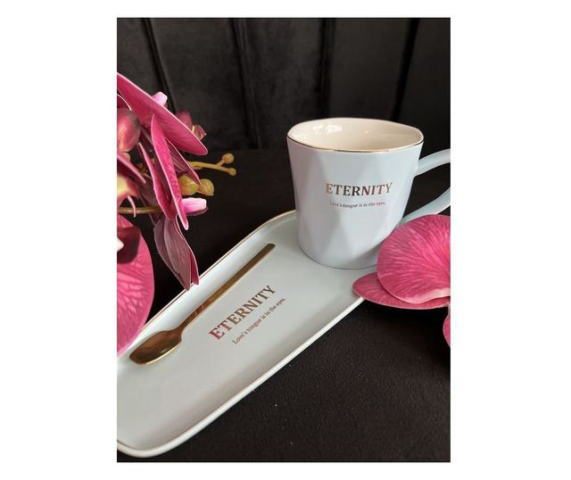 Set šalica, tanjurić i žlica, plava boja, 250 ml
