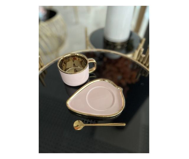 Set šalica, tanjurić i žlica, roze boje, 240 ml