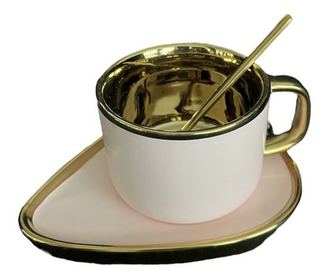 Set šalica, tanjurić i žlica, roze boje, 240 ml