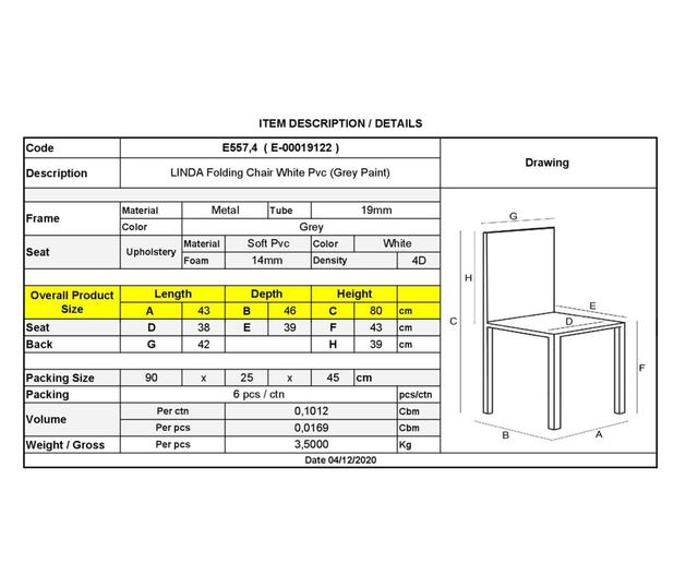 Сгъваем стол Линда Ε557.4 - сиво / бял