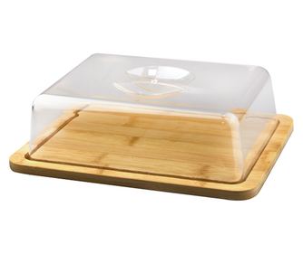 RAKI Platou dreptunghiular din bambus pentru servire cu capac transparent, 26x20xh7,7cm