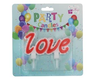 Svijeća party love bijela s crvenom