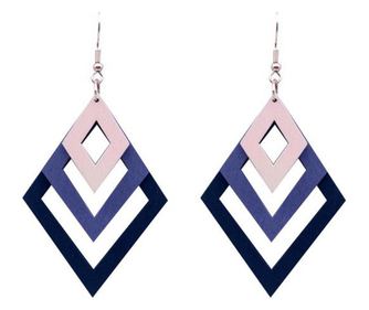 Geometrikus fa fülbevaló, 3 rombusz, Lila, 11 x 6 cm