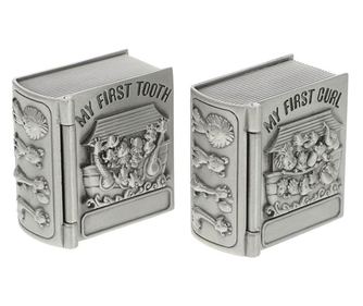 Set 2 cutiute antimoniu Pufo Little Child pentru prima suvita si primul dintisor, 4 cm