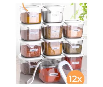 Set borcan condimente Hermia 964FRM1182, Plastic, 0.550l, 12 bucati, Transparent