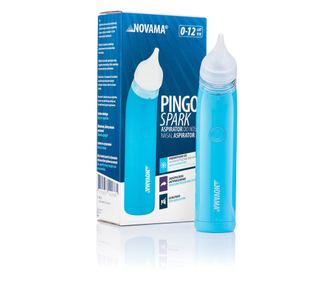 Aspirator nazal electric Novama Pingo Spark, pentru copii 0-12 ani, 2 varfuri silicon, iluminare LED, cu baterii, Albastru