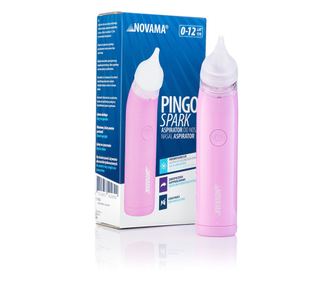 Aspirator nazal electric Novama Pingo Spark, pentru copii 0-12 ani, 2 varfuri silicon, iluminare LED, cu baterii, Roz pastel