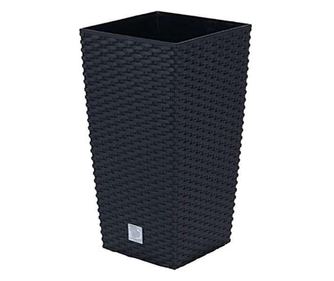 Ghiveci Decorativ Prosperplast pentru Flori, Imitatie Ratan, 22.6×22.6×42.2 cm, Negru