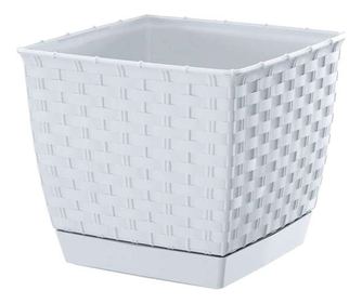 Ghiveci Decorativ Prosperplast Ratolla pentru Flori, Imitatie Ratan, 19×16.2 cm, Alb