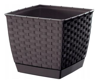 Ghiveci Decorativ Prosperplast Ratolla pentru Flori, Imitatie Ratan, 19×16.2 cm, Negru