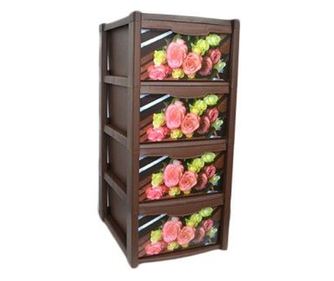 Dulap pentru depozitare, din plastic, 4 sertare cu floricele