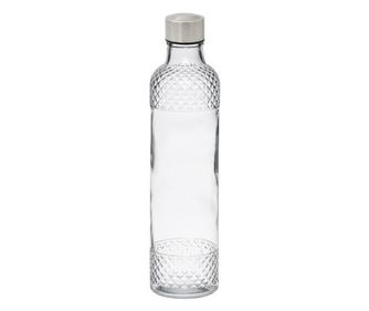 Стъклена бутилка, Релефен дизайн, Стъкло, 7,5х31 см, 1 л, Прозрачен/Сребрист