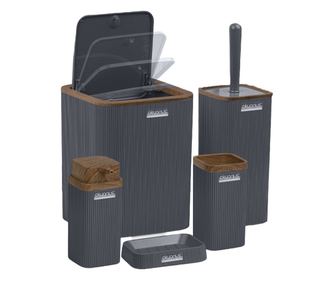 Set de baie Freehome OKY-461-3-A, 5 piese, Antracit dungi/Lemn
