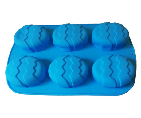 Forma silicon in forma de Ou, Pentru prajituri, Albastru, 6 cavitati, 26 cm, 339COF