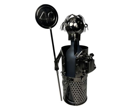 Suport metalic sarbatorit 40 de ani pentru sticla de vin, inaltime 27 cm