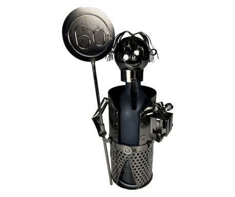 Suport metalic sarbatorit 60 de ani pentru sticla de vin, inaltime 27 cm