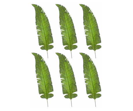 Set sase frunze artificiale decorative verzi, feriga, 60 cm