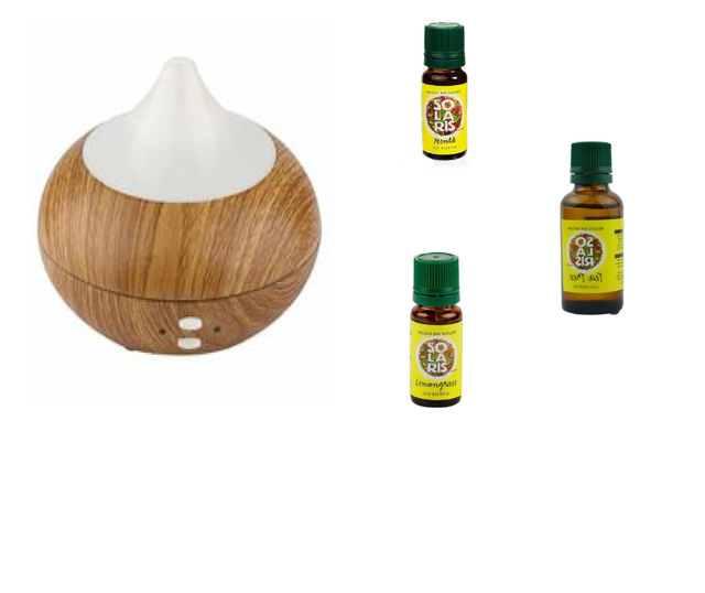 Set Difuzor Aroma Terapie tip Umidificator si 3 uleiuri esentiale