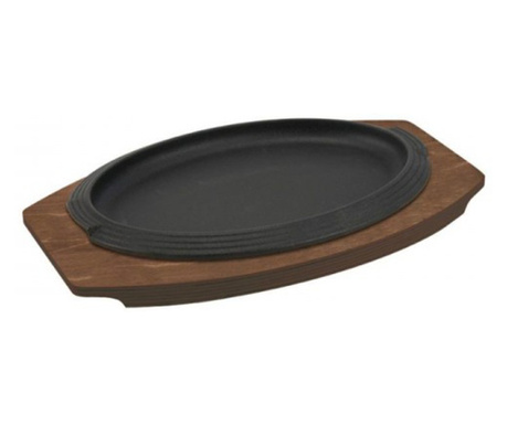 Platou oval din fonta emailata cu suport din lemn, Dietella Basic, 28x15 cm