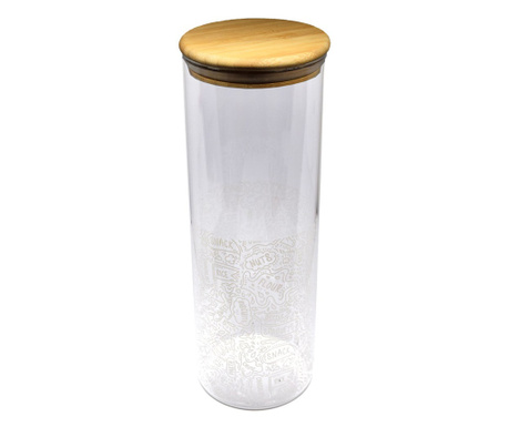 Recipient din sticla borosilicata Pufo Taste pentru zahar, cafea, ceai sau condimente, cu capac ermetic din bambus, 1.9 L