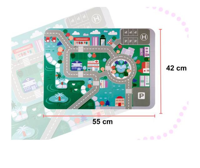 Set 135 piese, cuburi de constructie din lemn pentru copii, CityDream, 55 x 42 cm, 3 ani +