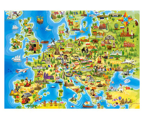212 részes oktató puzzle, Európa-térkép, 40 x 46 cm, 7 év +