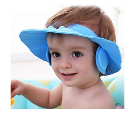 Állítható Mercaton® sapka zuhanyozáshoz vagy borotválkozáshoz napellenzővel és fülvédővel 0-6 éves gyermekek számára, kék