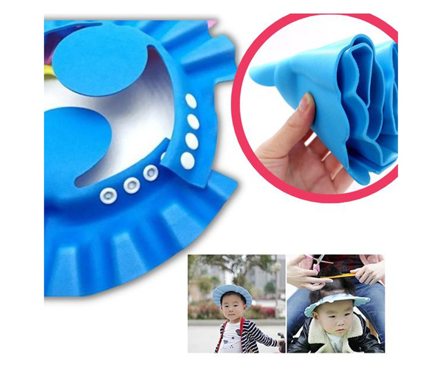 Регулируема шапка Mercaton® за душ или бръснене с козирка и защита за уши за деца 0-6 години, синя