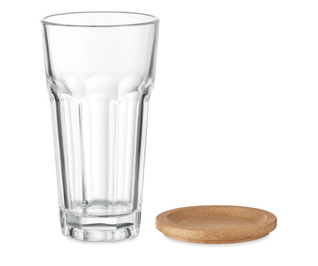 Стъклена чаша Blent, Ø7,7X14,2 CM, Бамбуков капак, 300мл, Прозрачен
