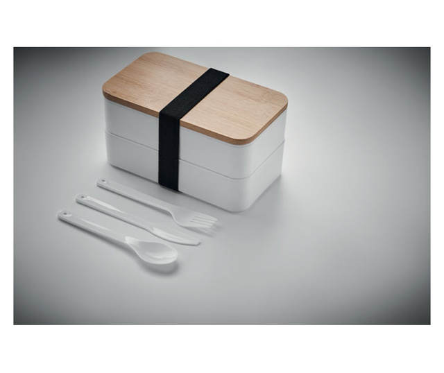 Комплект кутия за храна Baaks, 3бр., Нож, Вилица, Лъжица, 2x400ml, полипропилен, Бял