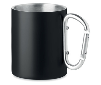 Двустенна чаша Blent, Дръжка карабинер, Неръждаема стомана, 11X8.5см, 300мл, Черен
