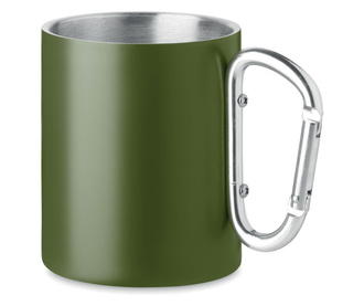 Двустенна чаша Blent, Дръжка карабинер, Неръждаема стомана, 11X8.5см, 300мл, Зелен