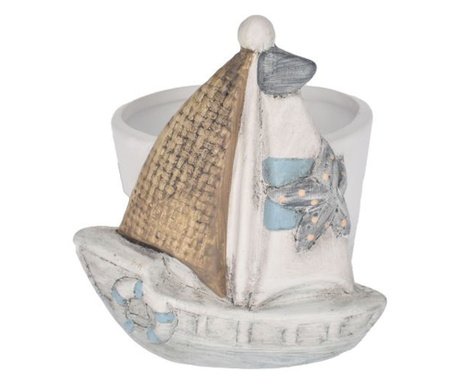 Ghiveci ceramica cu model marin barca, 10x9x11 cm