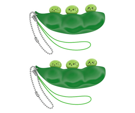 Комплект от две антистрес играчки IdeallStore®, грахова шушулка, тип ключодържател, 6.5 см, зелен