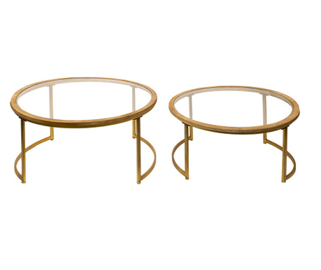 Set 2 klubskih mizic zlato železo rjav les 91x43 cm, 80x37 cm