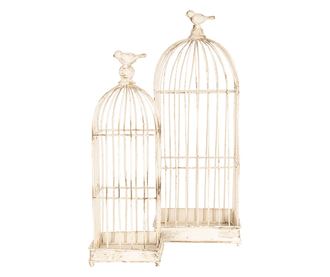 Set 2 starinskih okrasnih kletk iz belega železa 22x22x58 cm, 16x16x47 cm