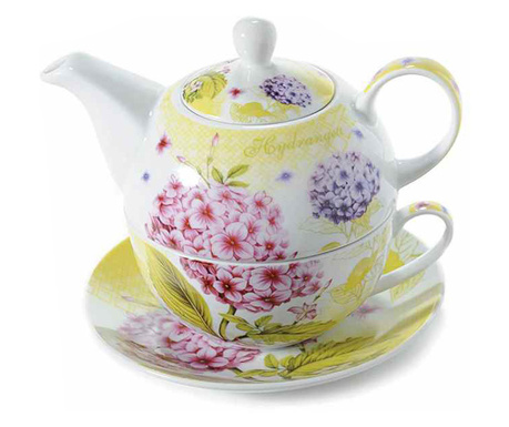 Teáskanna készlet csészével és csészealj porcelán virágdíszítéssel 16 cm x 15 cm x 14 h