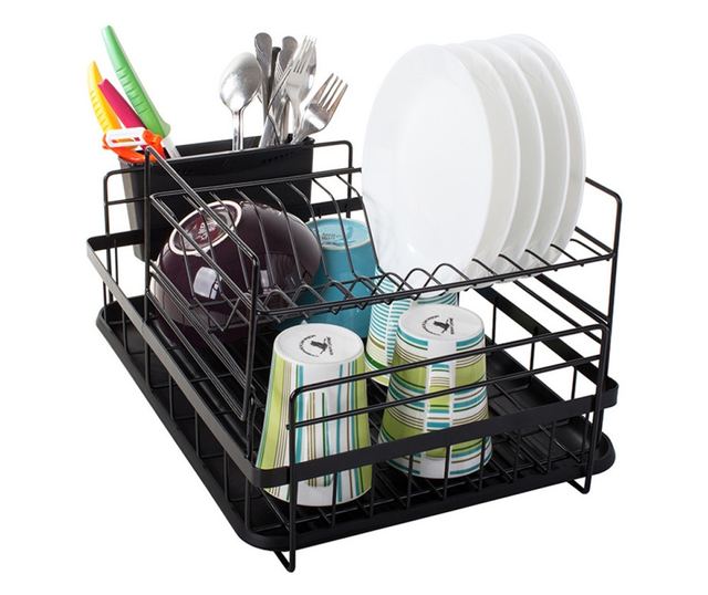 Suport pentru vase 07121, 2 nivele, suporturi pentru ustensile, negru