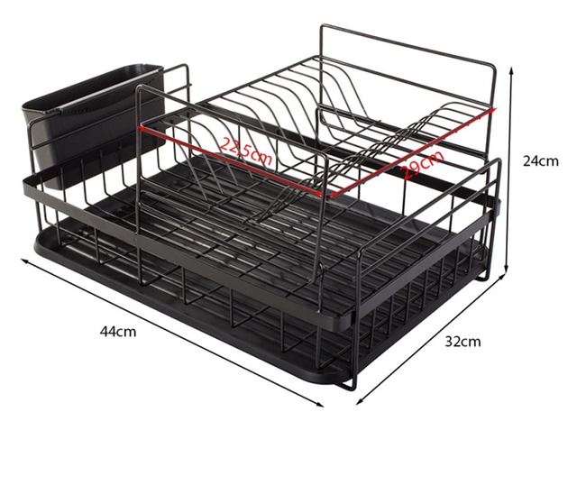 Suport pentru vase 07121, 2 nivele, suporturi pentru ustensile, negru