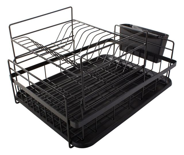 Suport pentru vase 07121, 2 nivele, suporturi pentru ustensile, negru