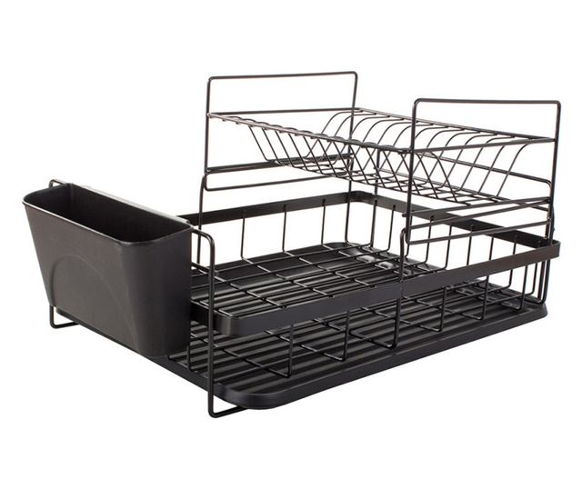 Suport pentru vase 07121, 2 nivele, suporturi pentru ustensile, negru