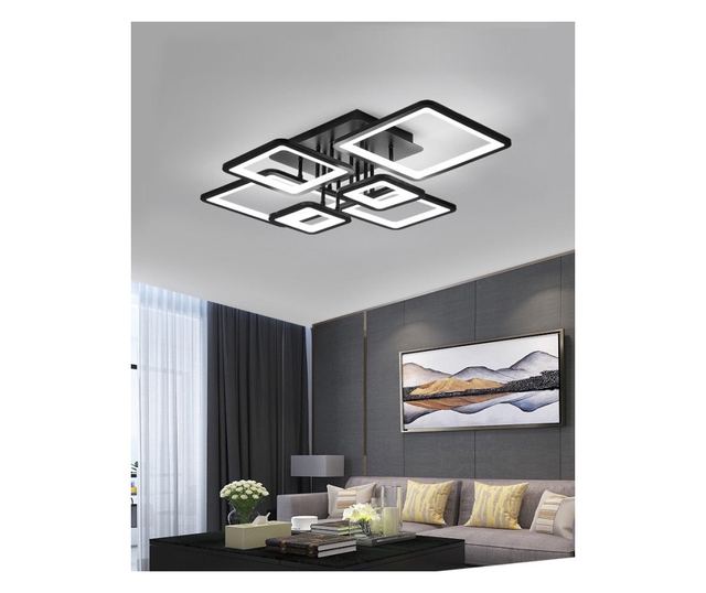 Lustra LED RFAN, Model K002-6 BK, Cu Telecomanda, 3 Tipuri De Lumina, Intensitate Reglabila, 228W, Negru