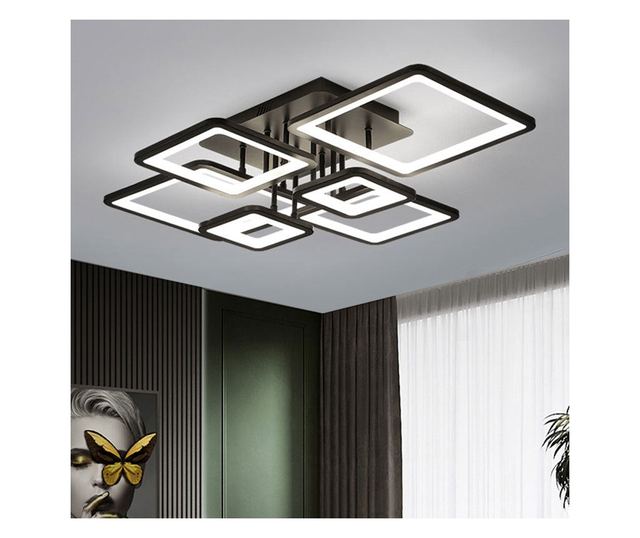Lustra LED RFAN, Model K002-6 BK, Cu Telecomanda, 3 Tipuri De Lumina, Intensitate Reglabila, 228W, Negru