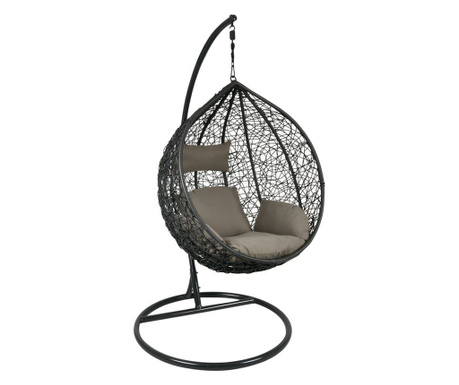 ISABEL Hanging Lounge Steel & Wicker Dark Grey/Cushion Brown