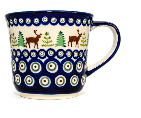 Cana ceramica smaltuita pentru cafea/ceai/vin fiert Reindeer, pictata manual, 500 ml