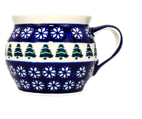 Cana pentru cafea/ceai/vin fiert Christmas Tree in forma de "balon", ceramica smaltuita, pictata manual, 420 ml