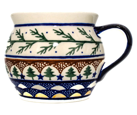 Cana pentru cafea/ceai/vin fiert Festive Season in forma de "balon", ceramica smaltuita, pictata manual, 420 ml