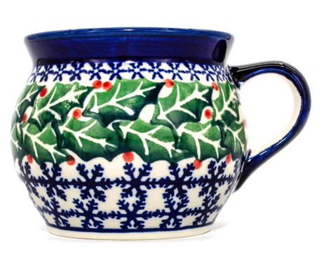 Cana pentru cafea/ceai/vin fiert Mistletoe in forma de "balon", ceramica smaltuita, pictata manual, 420 ml